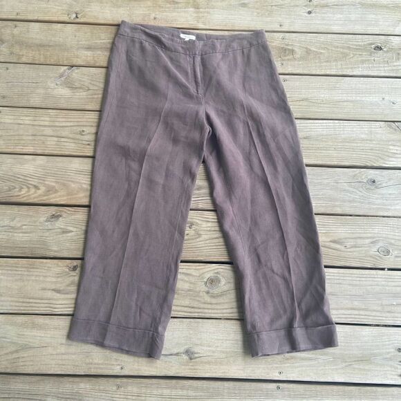 Eileen Fisher Brown Linen Wide Leg Crop Pants Med - Picture 1 of 3